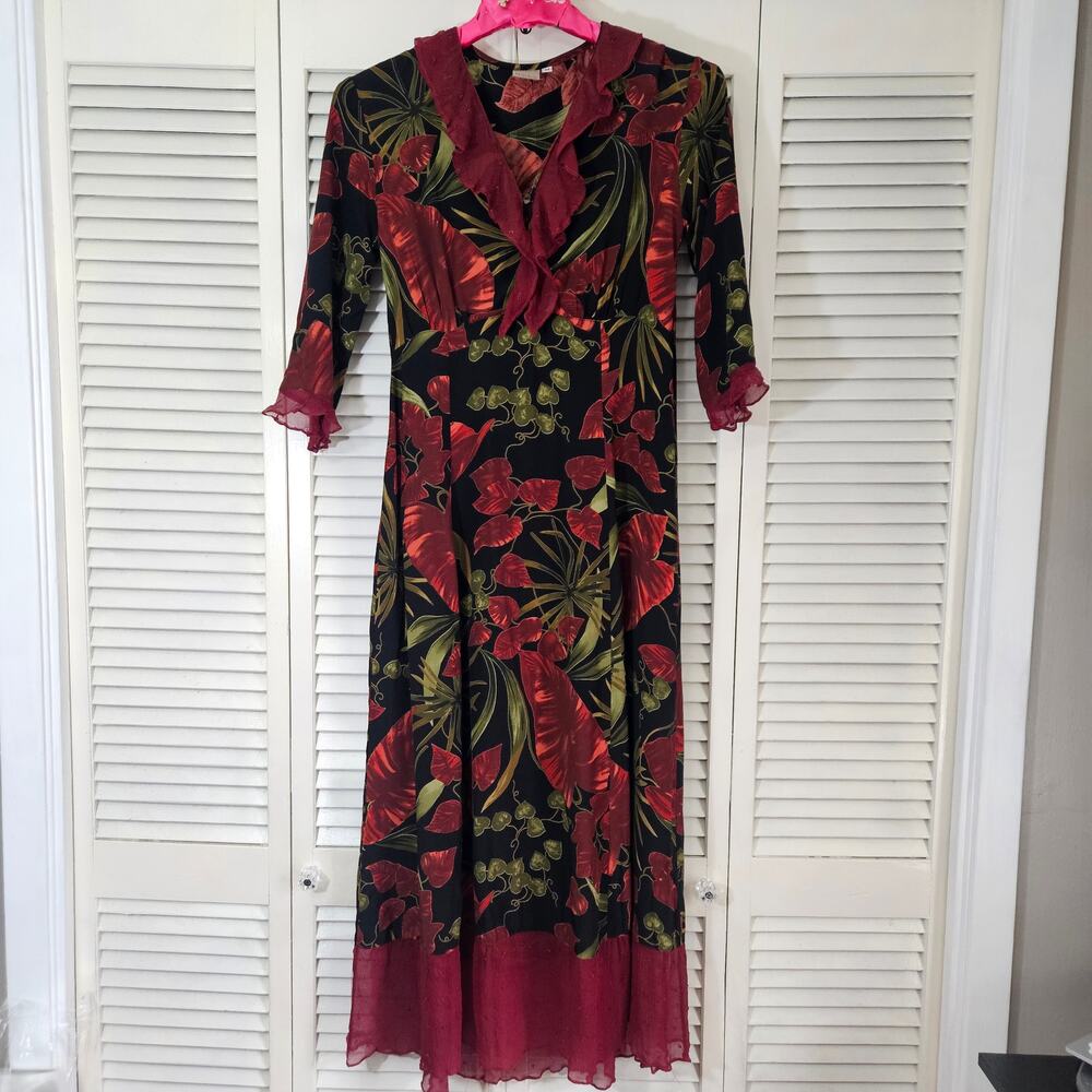 Vintage Laura Clark Floral Maxi Dress SzMed DarkRomance FairyCore 90s Whimsygoth